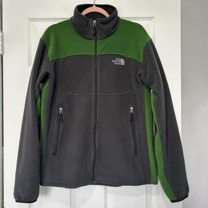 The North‎ Face Men's Medium Long Sleeve Full Zip Fleece Jacket Gray and Green